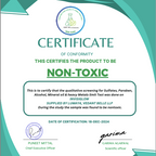 Certificate of conformity for a non-toxic Lumaya's product 